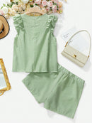 Conjunto Feminino com Blusa de Manga Curta Xadrez e Short - Mily. Plus Size