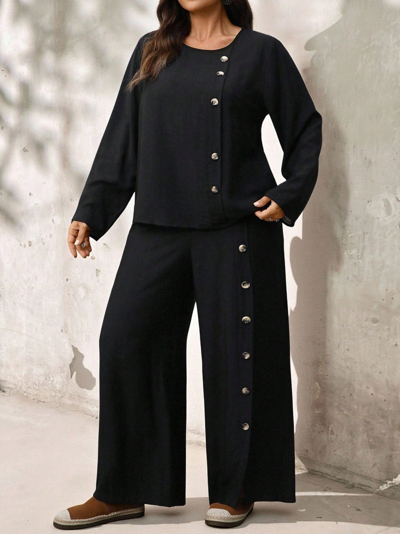 Conjunto Feminino com Blusa de Manga Longa e Calça Ayla. Plus Size