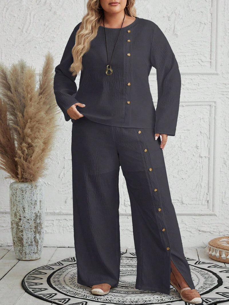 Conjunto Feminino com Blusa de Manga Longa e Calça Ayla. Plus Size