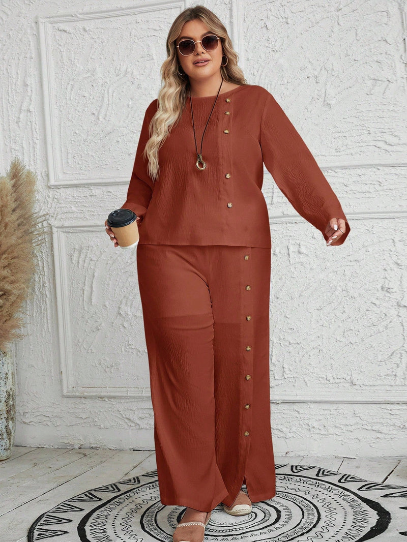 Conjunto Feminino com Blusa de Manga Longa e Calça Ayla. Plus Size