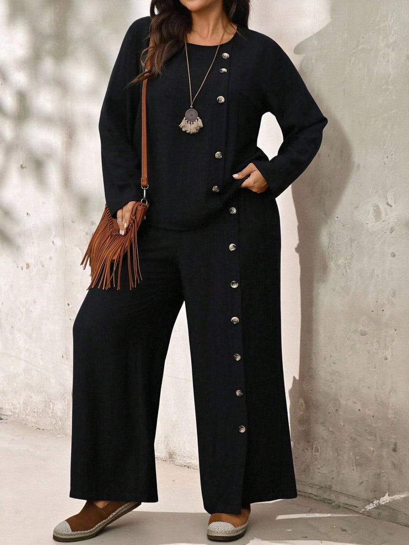 Conjunto Feminino com Blusa de Manga Longa e Calça Ayla. Plus Size