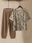 Conjunto Feminino de Camisa com Estampa Floral e Calça Cropped - Ivone. Plus Size