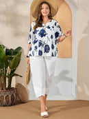 Conjunto Feminino de Camisa com Estampa Floral e Calça Cropped - Ivone. Plus Size