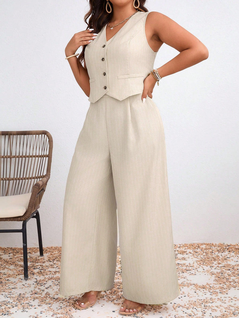 Conjunto Feminino de Regata e Calça Perna Larga Leda. Plus Size