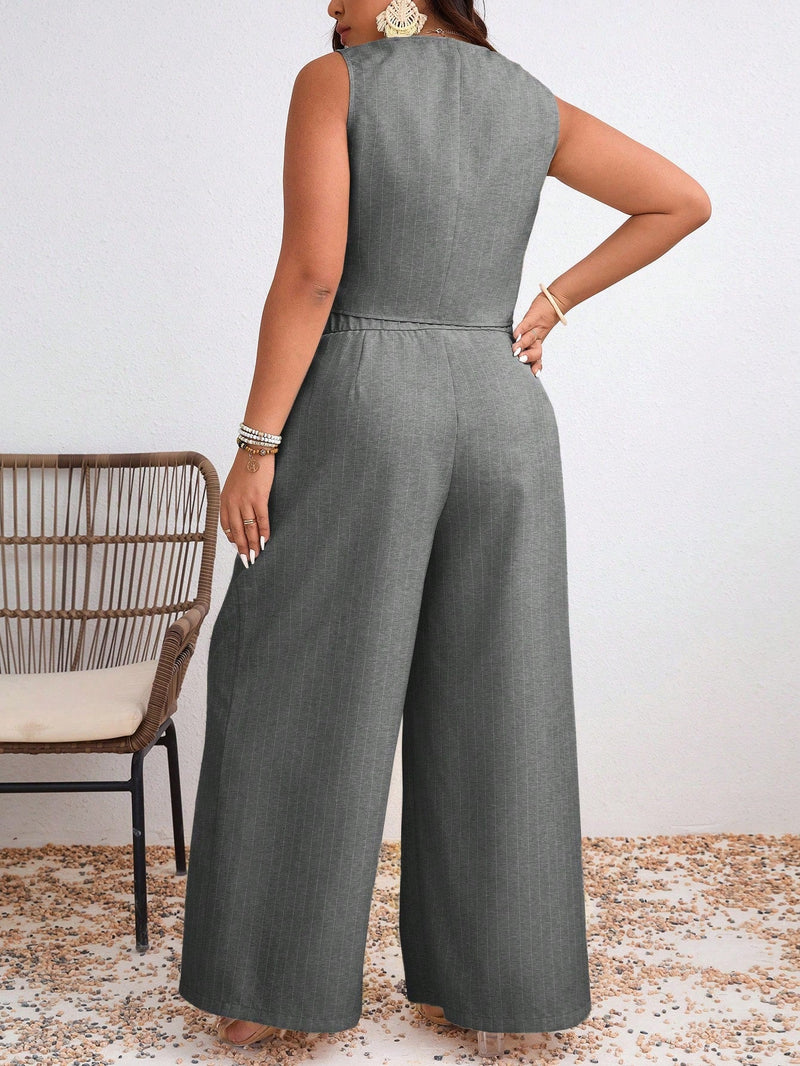 Conjunto Feminino de Regata e Calça Perna Larga Leda. Plus Size