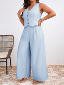 Conjunto Feminino de Regata e Calça Perna Larga Leda. Plus Size