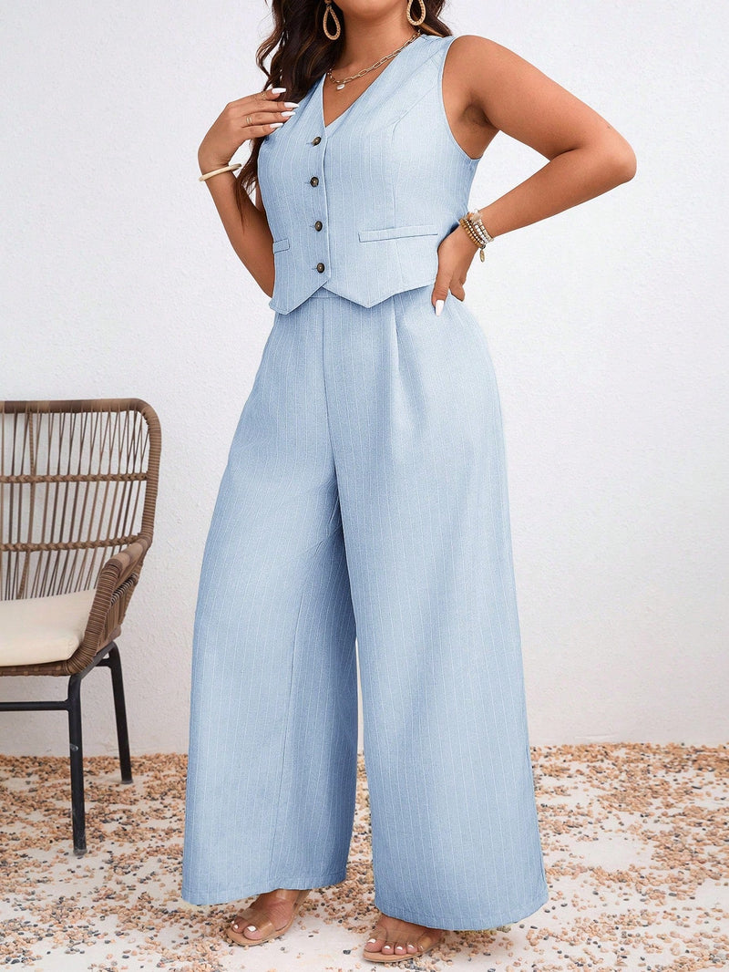 Conjunto Feminino de Regata e Calça Perna Larga Leda. Plus Size