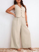 Conjunto Feminino de Regata e Calça Perna Larga Leda. Plus Size