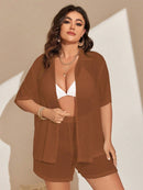 Conjunto de 2 Peças Feminino de Praia com Modelagem Solta e Shorts de Cobertura - Dália. Plus Size