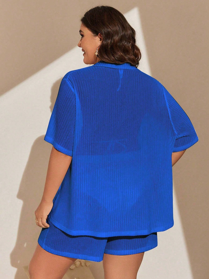 Conjunto de 2 Peças Feminino de Praia com Modelagem Solta e Shorts de Cobertura - Dália. Plus Size