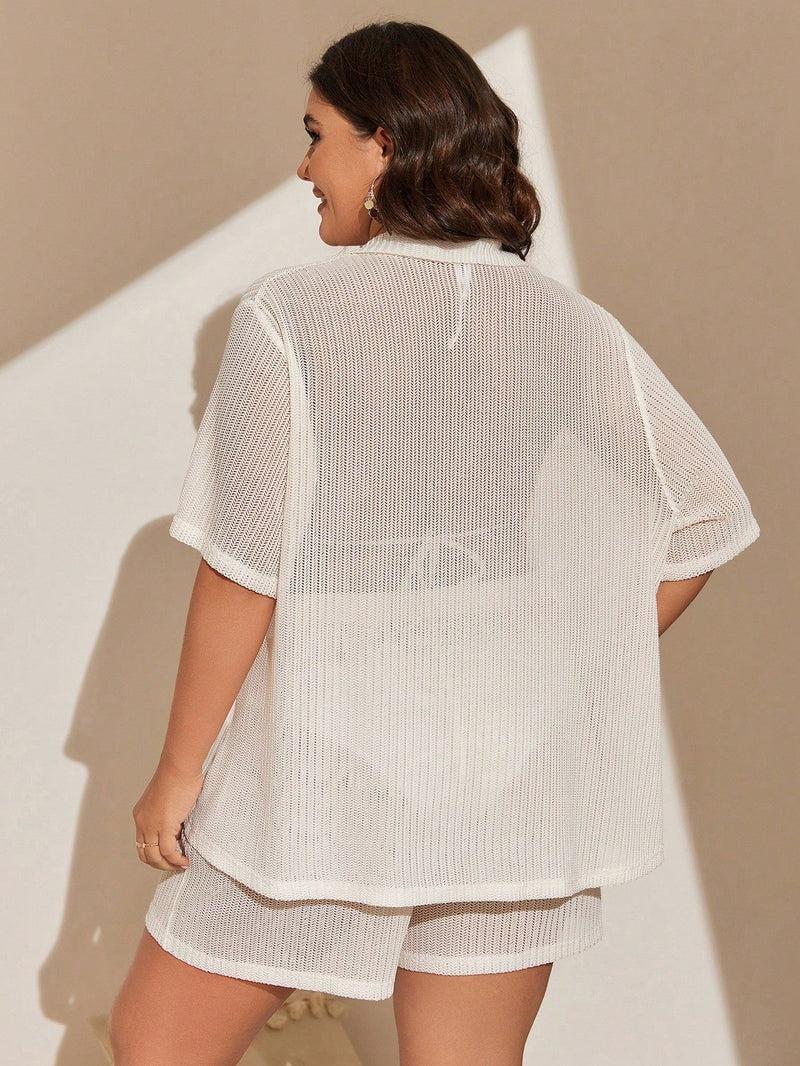 Conjunto de 2 Peças Feminino de Praia com Modelagem Solta e Shorts de Cobertura - Dália. Plus Size