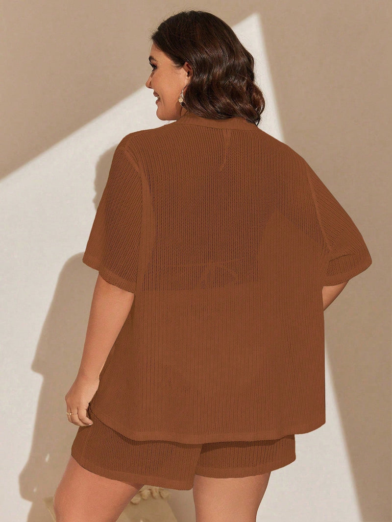 Conjunto de 2 Peças Feminino de Praia com Modelagem Solta e Shorts de Cobertura - Dália. Plus Size