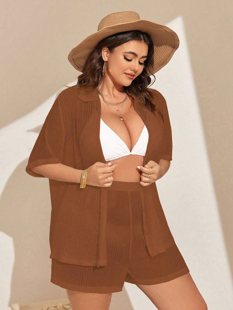 Conjunto de 2 Peças Feminino de Praia com Modelagem Solta e Shorts de Cobertura - Dália. Plus Size