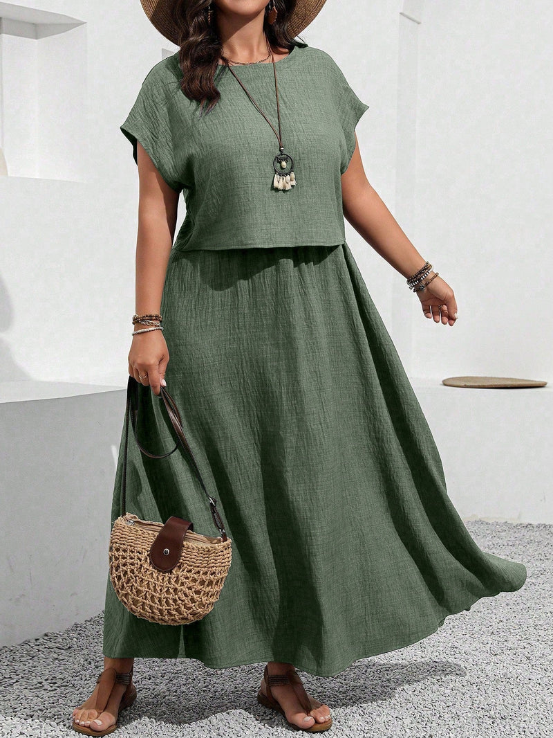 Conjunto feminino, Blusa e saia com decoração de bolso Rosana. Plus Size
