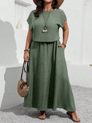 Conjunto feminino, Blusa e saia com decoração de bolso Rosana. Plus Size