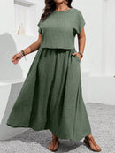 Conjunto feminino, Blusa e saia com decoração de bolso Rosana. Plus Size