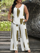 Conjunto feminino de manga curta e calça comprida Adrianys. Plus Size