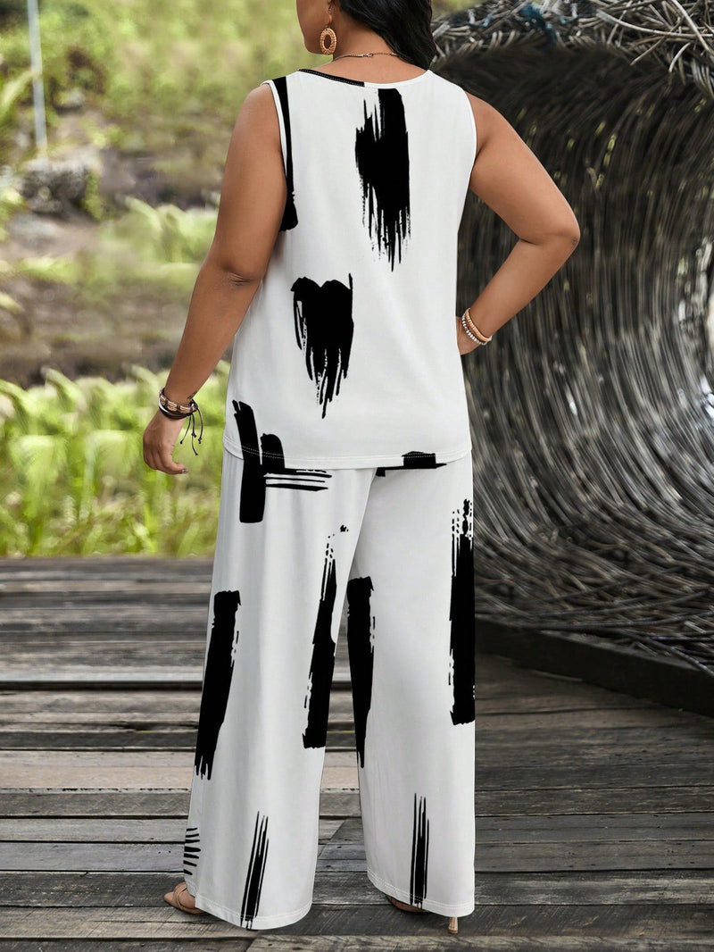 Conjunto feminino de manga curta e calça comprida Adrianys. Plus Size