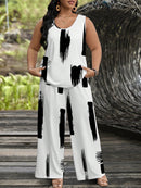 Conjunto feminino de manga curta e calça comprida Adrianys. Plus Size