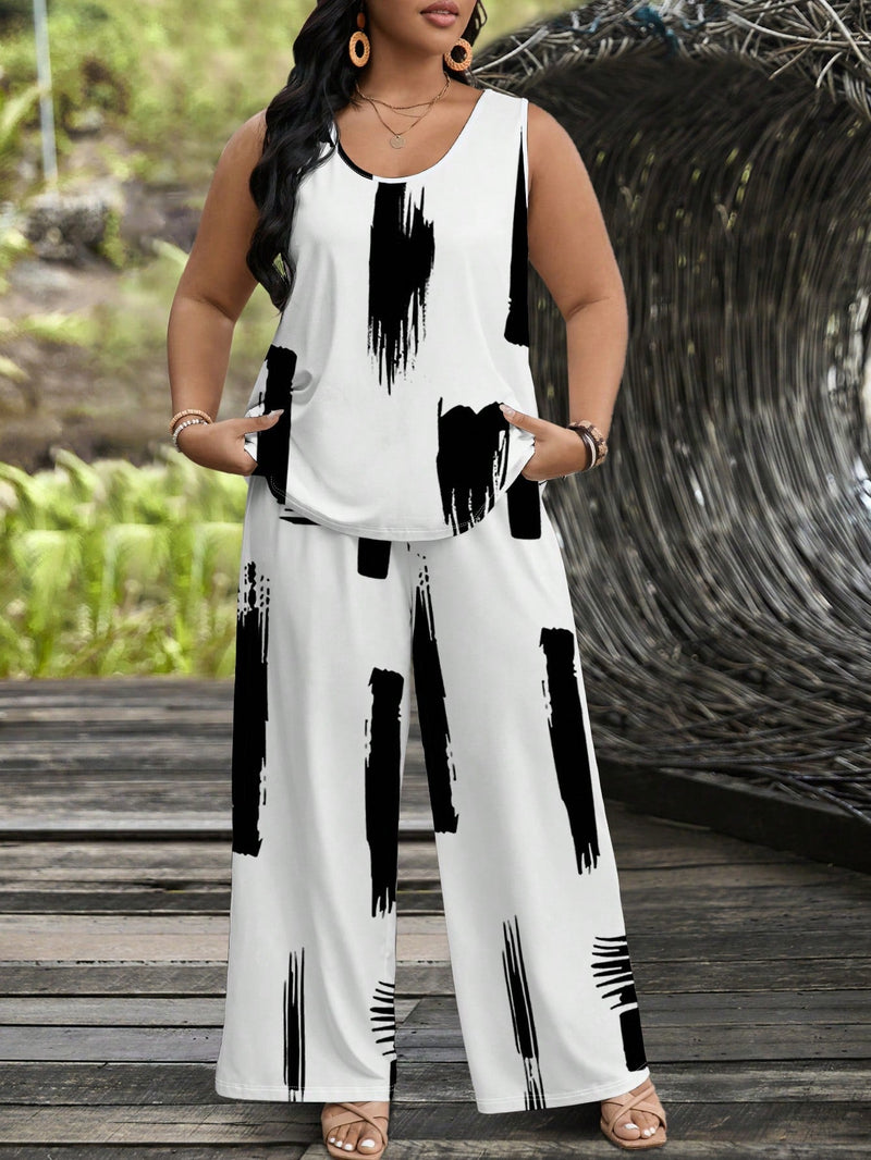 Conjunto feminino de manga curta e calça comprida Adrianys. Plus Size