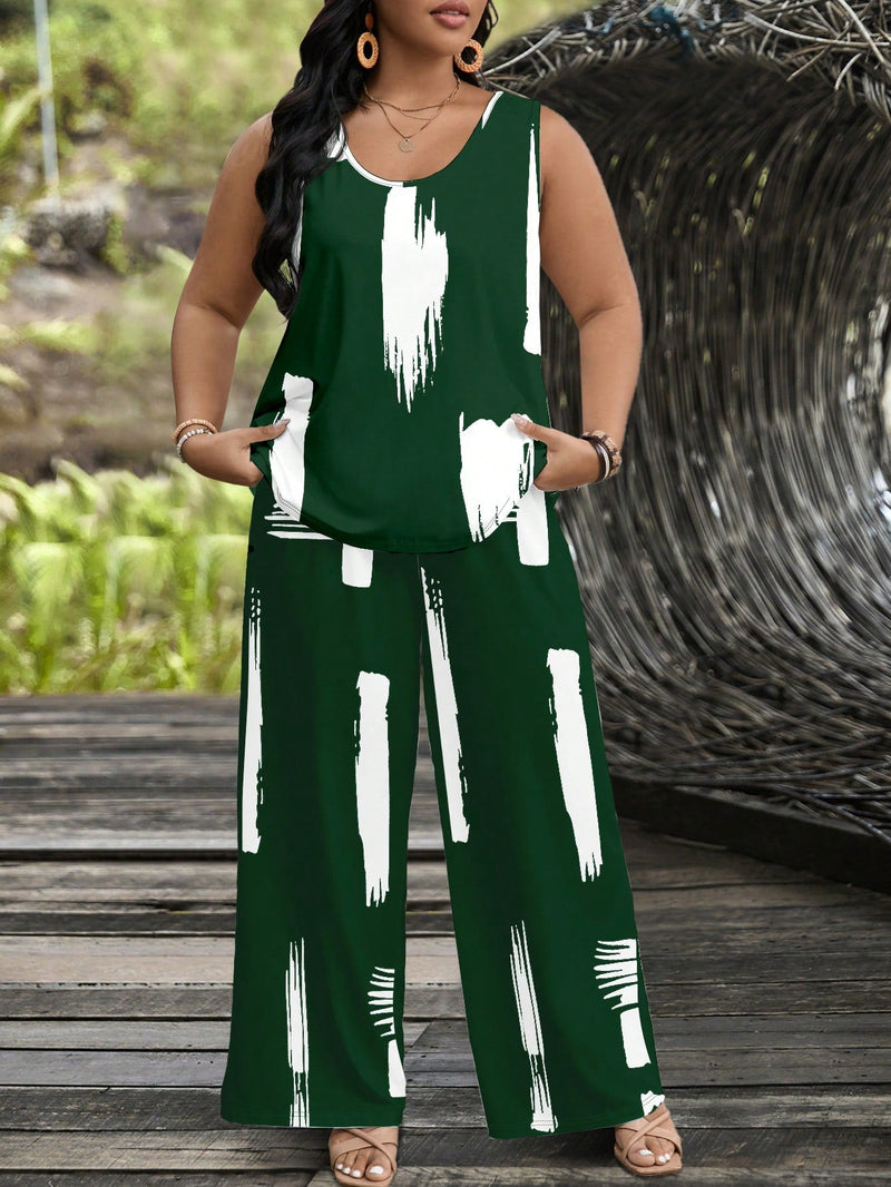 Conjunto feminino de manga curta e calça comprida Juny. Plus Size