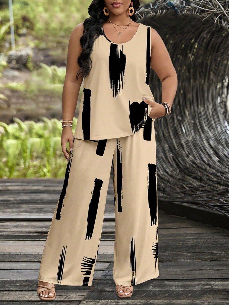 Conjunto feminino de manga curta e calça comprida Juny. Plus Size