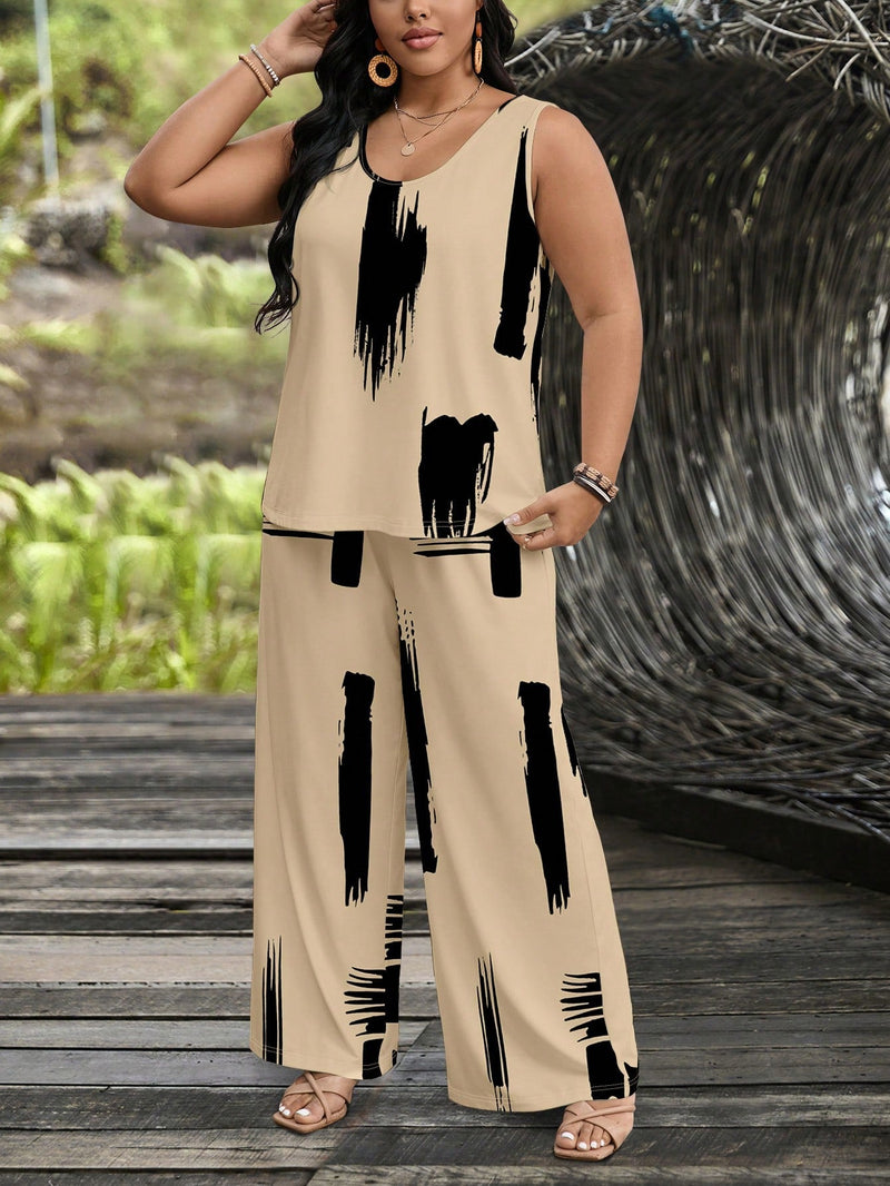 Conjunto feminino de manga curta e calça comprida Juny. Plus Size