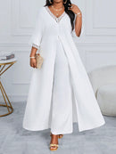 Conjunto feminino elegante com detalhe tipo Tricô  Heloísa. Plus Size