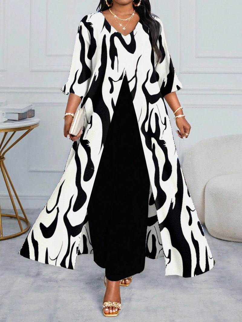 Conjunto feminino elegante com detalhe tipo Tricô  Heloísa. Plus Size