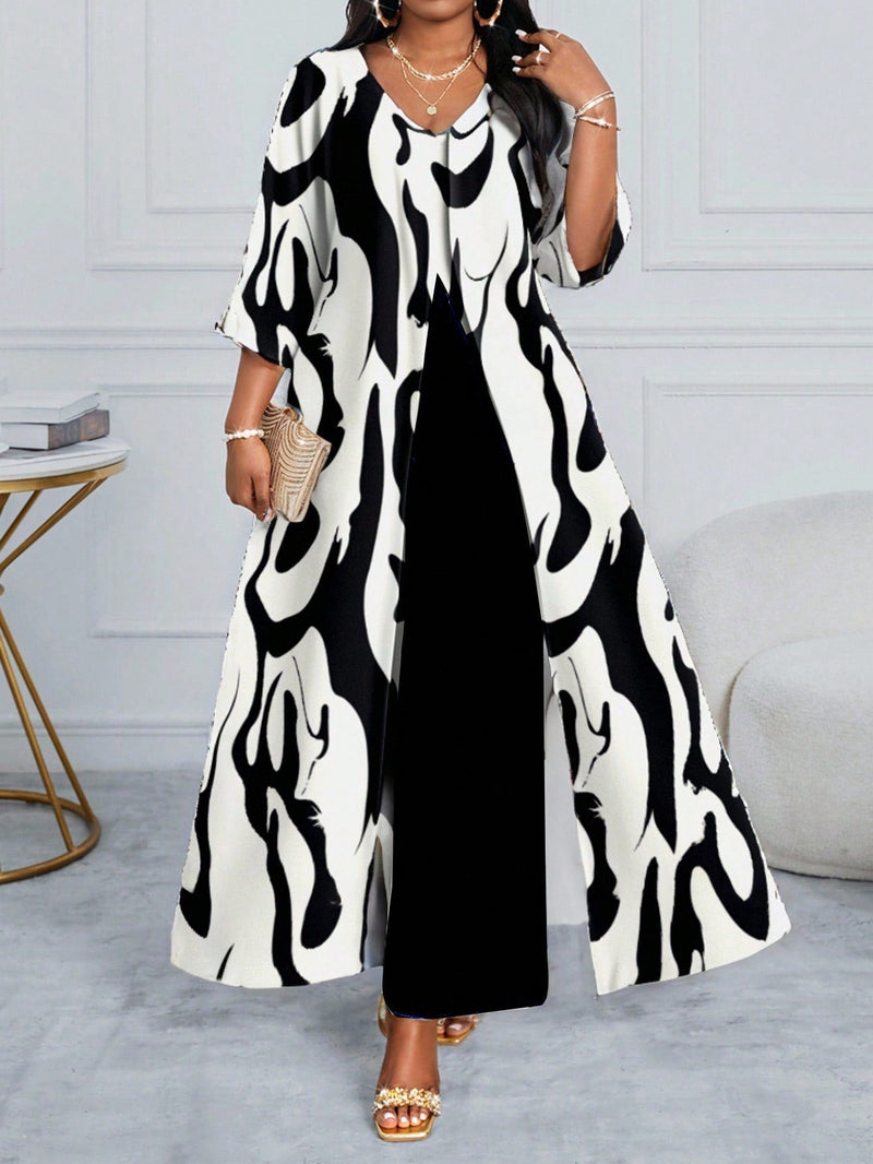 Conjunto feminino elegante com detalhe tipo Tricô  Heloísa. Plus Size