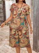 Conjunto feminino estampado de bermuda Isabelly. Plus Size