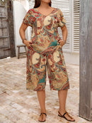 Conjunto feminino estampado de bermuda Isabelly. Plus Size