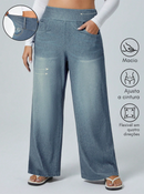 Calça Jeans de Caimento Solto de Malha Elástica - Dona. Plus Size
