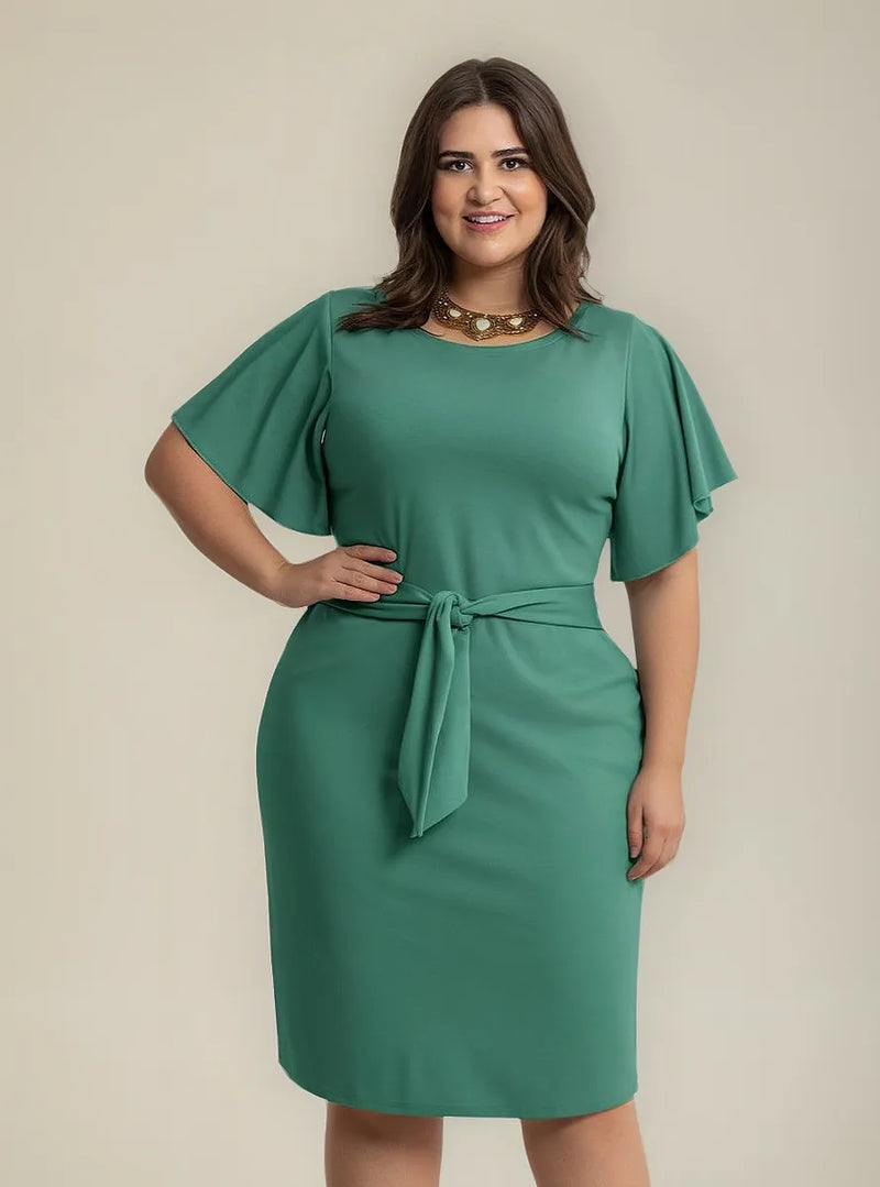 Vestido Feminino Com Manga Godê - Celeste. Plus Size
