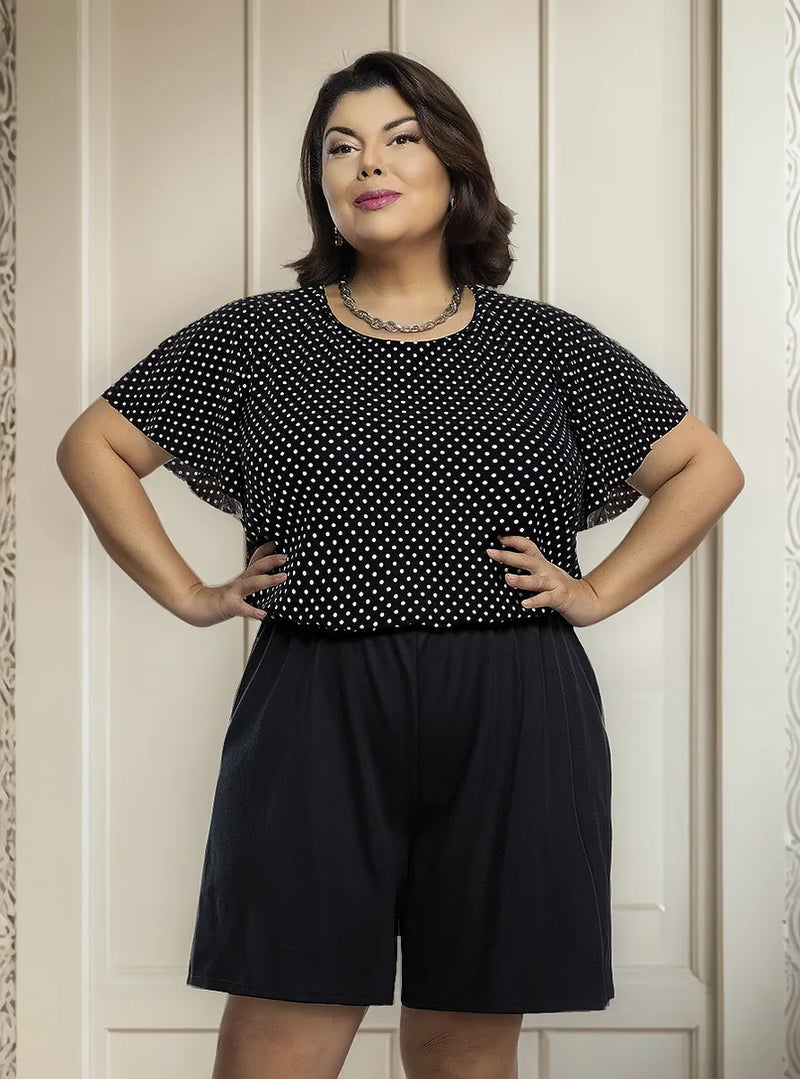 Macaquinho Feminino Com Detalhes Em Malha - Charlotte. Plus Size