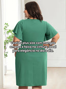 Vestido Feminino Com Manga Godê - Celeste. Plus Size