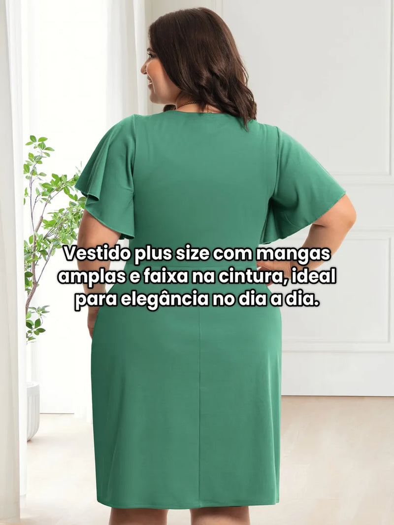Vestido Feminino Com Manga Godê - Celeste. Plus Size