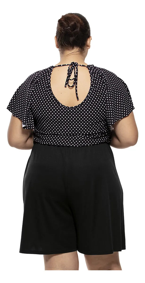 Macaquinho Feminino Com Detalhes Em Malha - Charlotte. Plus Size