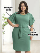 Vestido Feminino Com Manga Godê - Celeste. Plus Size