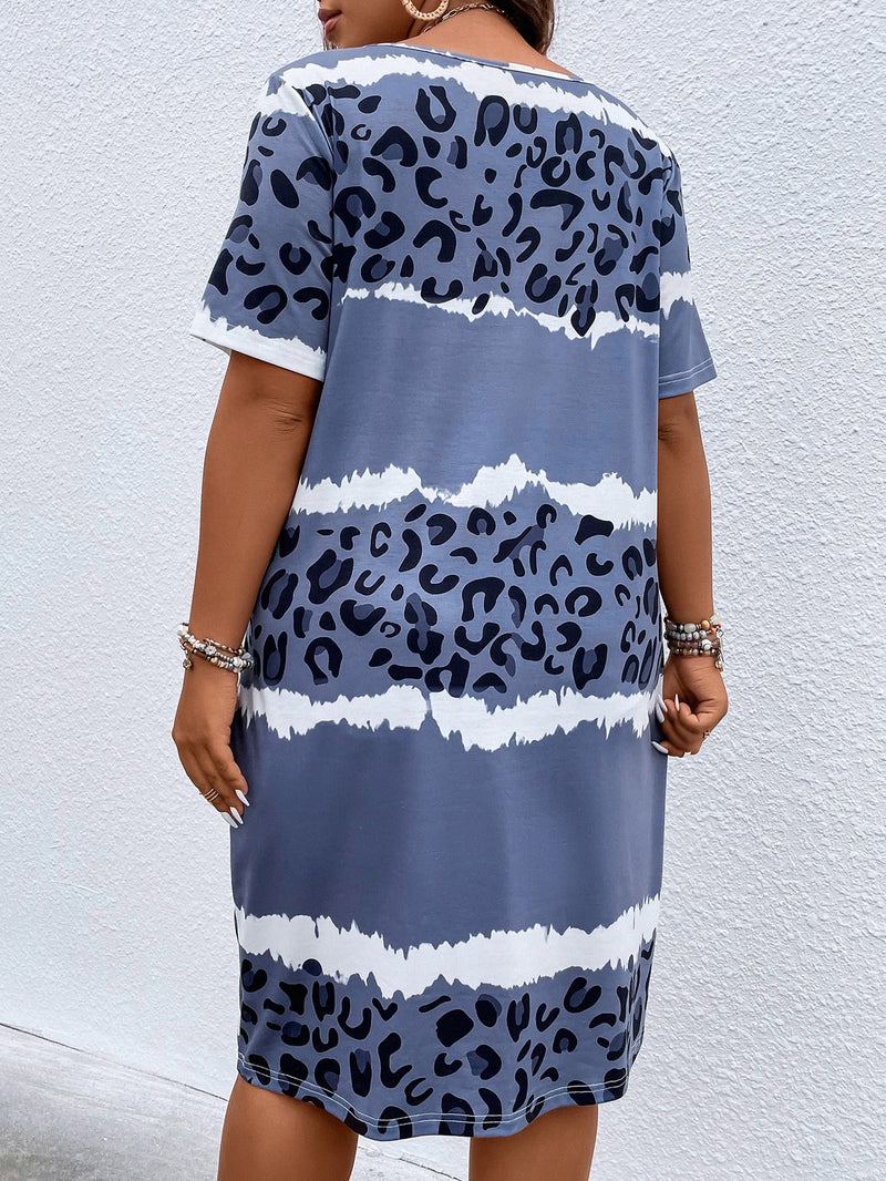 Vestido feminino estampado manga curta Leonice Plus Size