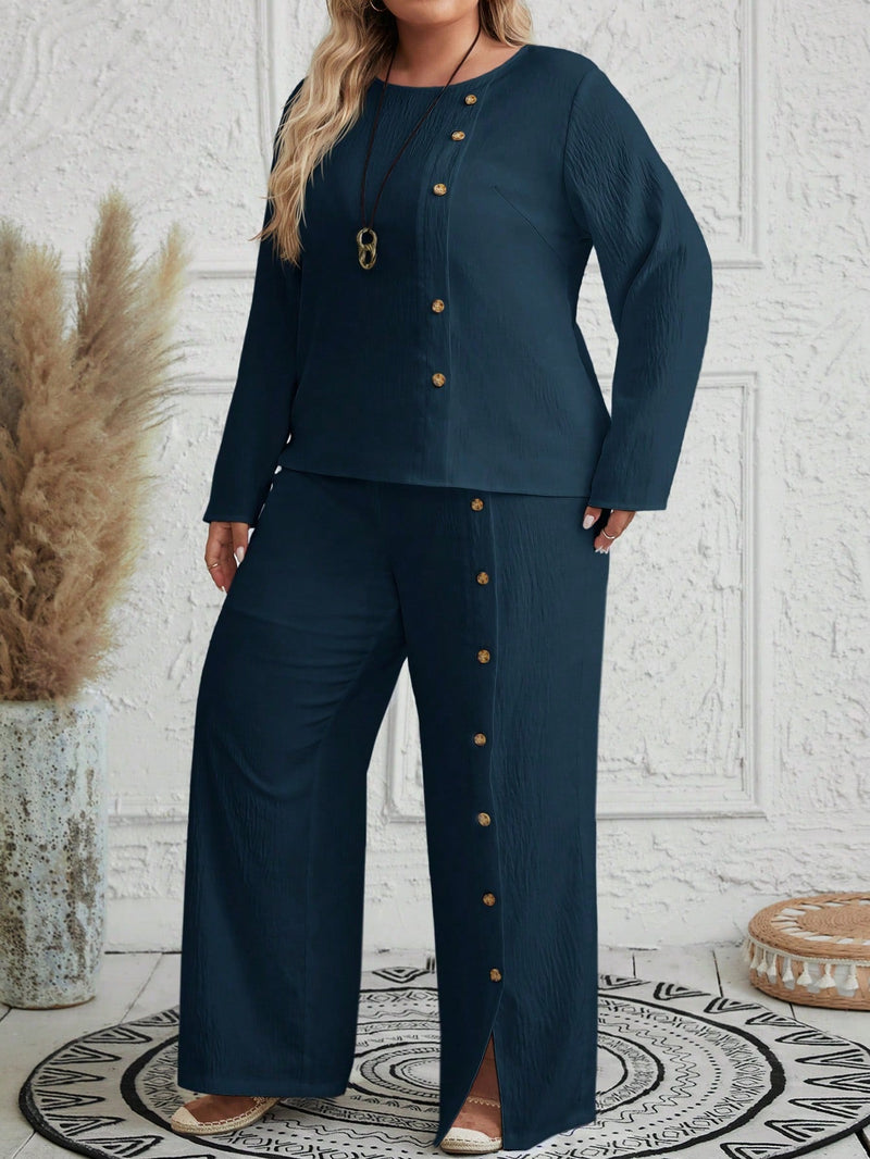 Conjunto feminino texturizado Brunellis Plus Size