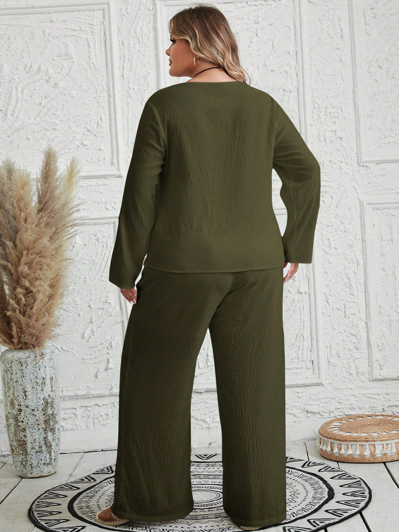 Conjunto feminino texturizado Brunellis Plus Size