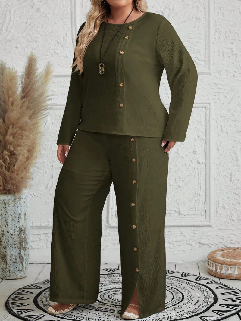 Conjunto feminino texturizado Brunellis Plus Size