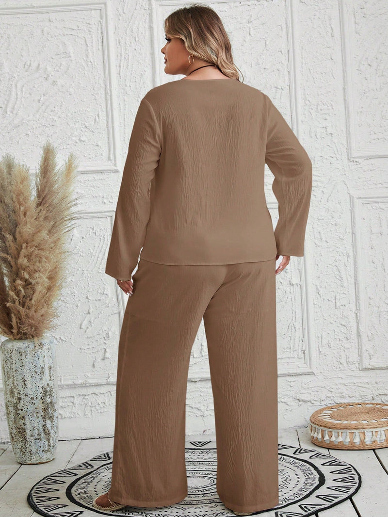 Conjunto feminino texturizado Brunellis Plus Size