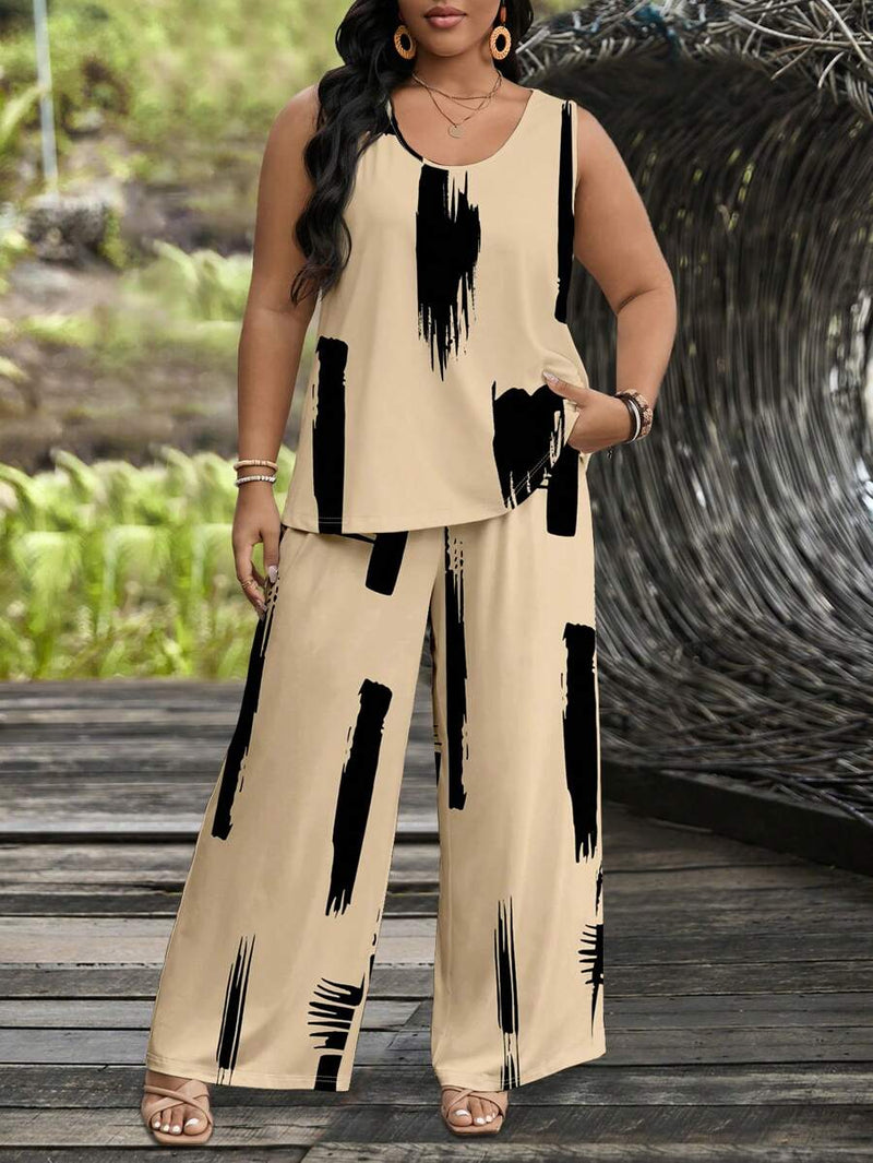 Conjunto feminino de manga curta e calça comprida Adrianys. Plus Size