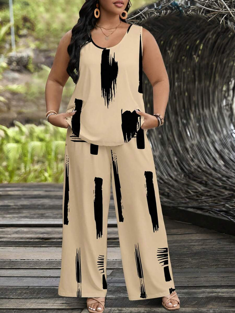 Conjunto feminino de manga curta e calça comprida Adrianys. Plus Size