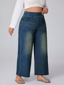 Calça Jeans de Caimento Solto de Malha Elástica - Dona. Plus Size