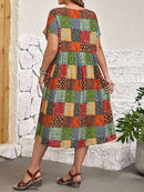 Vestido Feminino Estampa Retalhos Plus Size