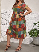 Vestido Feminino Estampa Retalhos Plus Size