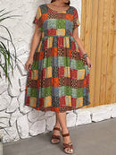 Vestido Feminino Estampa Retalhos Plus Size